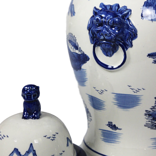 Luxxo Design Lodos Blue Lion Detail Lid Vase Medium Size 30*30*61 Cm