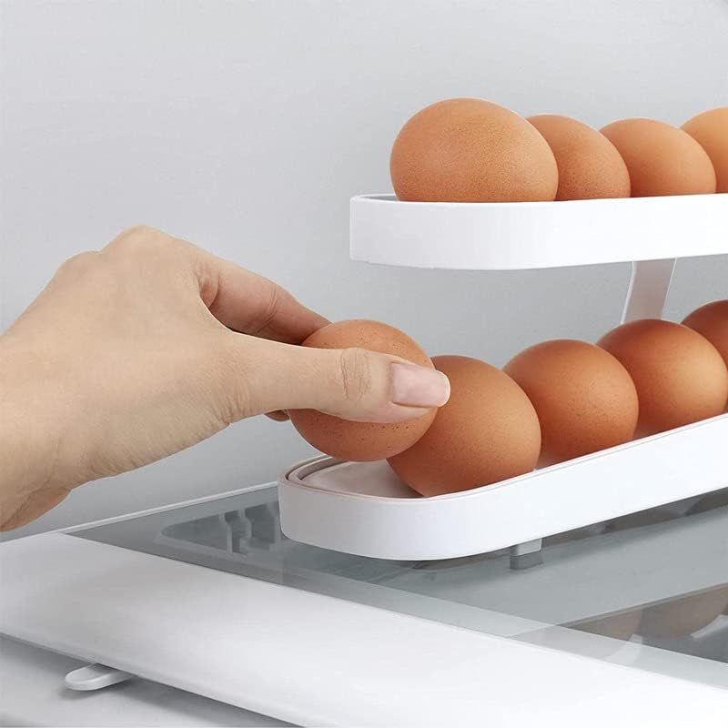Refrigerator Rolling Egg Holder, 2 Tier Egg Rack Egg Storage Container Egg Storage Rolling Egg Dispenser Automatically Rolling Egg Storage Container For Kitchen Fridge Organization (White)
