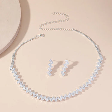 Luxury Geometric Zircon Necklace Earrings Women Crystal Earrings for Wedding Bride Jewelry Sets Accessories