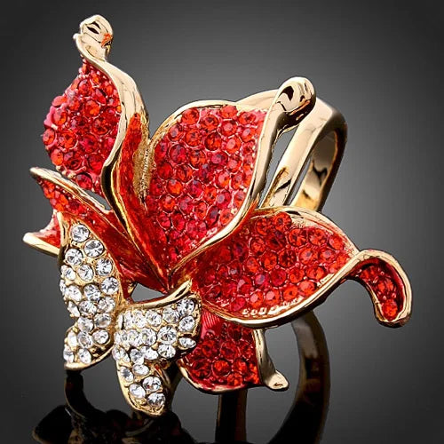 Gold Color Party Jewelry Rings Elegant Fashion Crystal Butterfly Shape Wedding Rings For Women