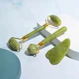 Natural Jade Roller Massager for Face Body Back Foot Massage Roller Facial Liftting Anti-Wrinkle Double-End Gua Sha Jade Stone