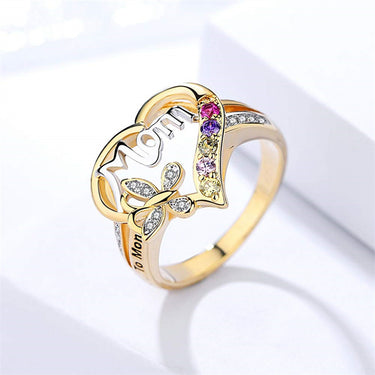Mother'S Day Gift Hollow Heart English Letter Love Mom Rhinestone Butterfly Finger Ring Jewelry Gift