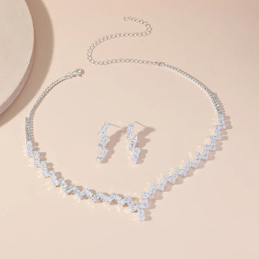 Luxury Geometric Zircon Necklace Earrings Women Crystal Earrings for Wedding Bride Jewelry Sets Accessories