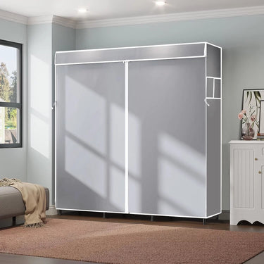 Portable Closet,Portable Wardrobe Closet Storage with 3 Hanging Rods,6 Storage Shelves,Side Pocket for Clothes Storage Organizer,Gray