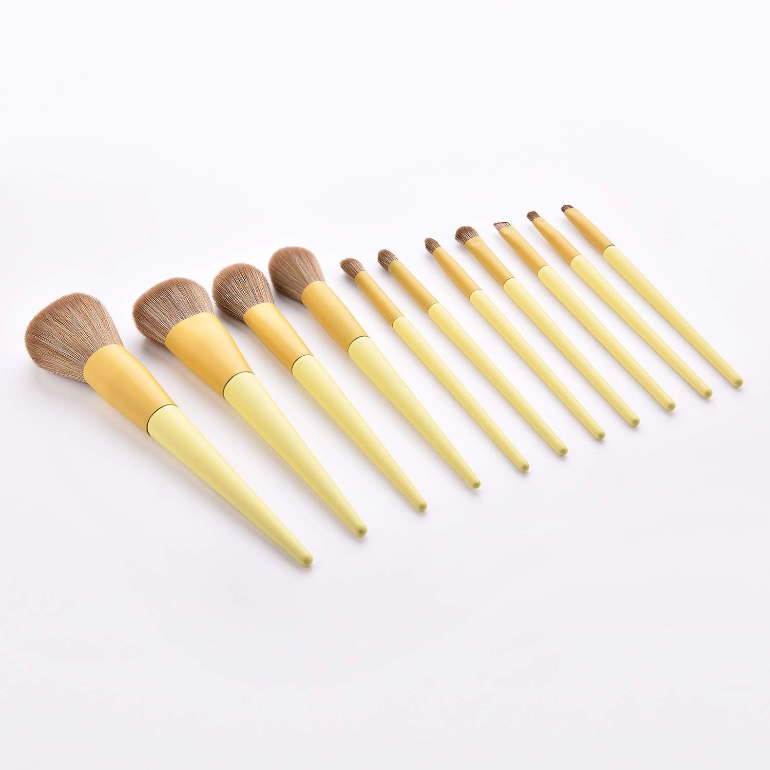 11pcs Yellow Wooden Handle Facial Beauty Eyeshadow Brush Foundation Brush Makeup Brushes Set