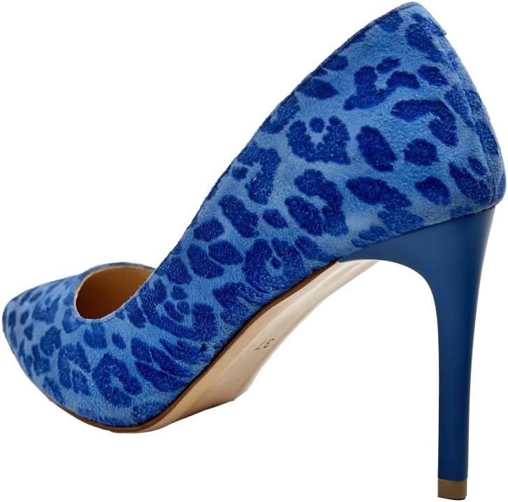 Blue Leather Heeled Women's Shoes – Above-the-knee Closure Design Sophistication in Distinctive Blue, Perfect for Elevating Your Style