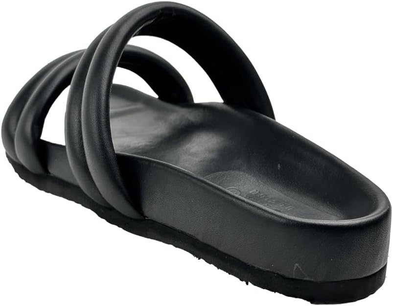 187375 Black Leather Women's Slippers - Step into luxury with these vibrant black slippers, crafted for comfort and style, adding a touch of elegance to your every step.