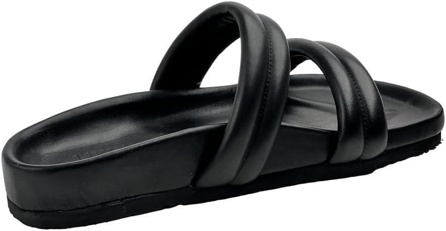 187375 Black Leather Women's Slippers - Step into luxury with these vibrant black slippers, crafted for comfort and style, adding a touch of elegance to your every step.