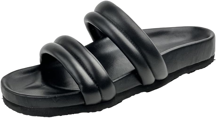 187375 Black Leather Women's Slippers - Step into luxury with these vibrant black slippers, crafted for comfort and style, adding a touch of elegance to your every step.