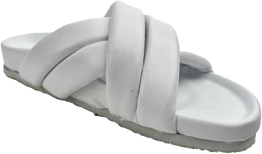 187376 White Leather Women's Slippers - Elevate your comfort and style with these White-colored leather slippers, perfect for daily wear and adding sophistication to every step.