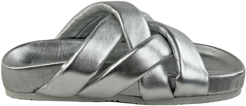 Silver Leather Women's Slippers - Novelty Ladies-Girls Slippers, 100% Leather, Elegant Design in Silver