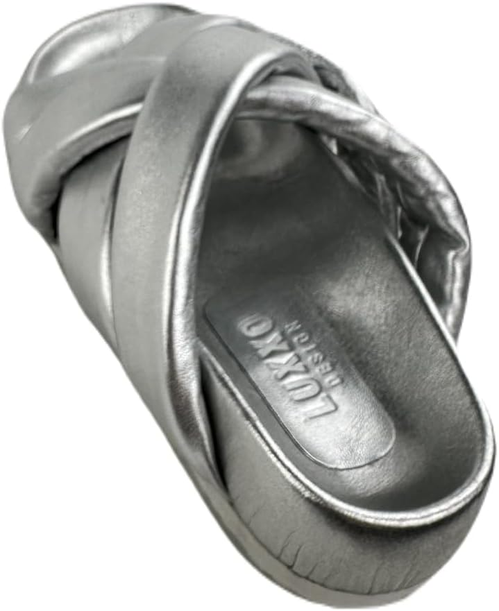 Silver Leather Women's Slippers - Novelty Ladies-Girls Slippers, 100% Leather, Elegant Design in Silver