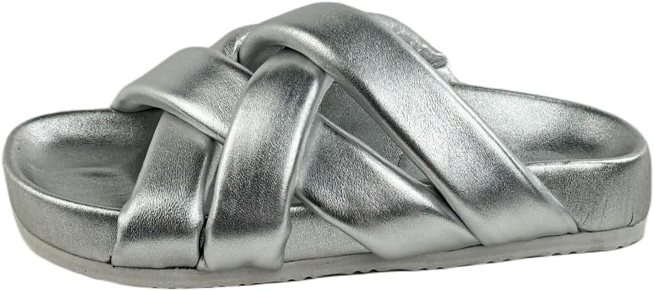 Silver Leather Women's Slippers - Novelty Ladies-Girls Slippers, 100% Leather, Elegant Design in Silver