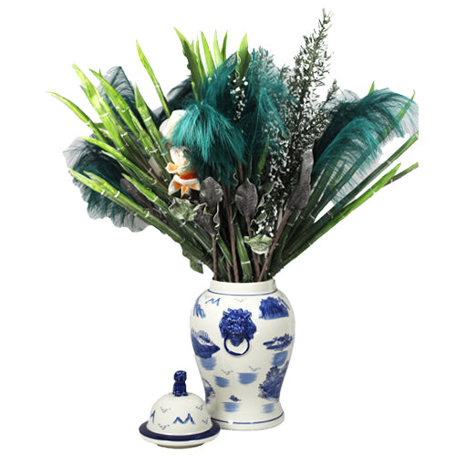 Luxxo Design Lodos Blue Lion Detail Lid Vase Medium Size 30*30*61 Cm