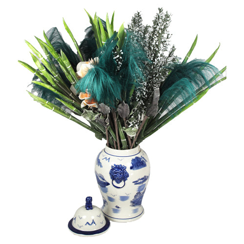 Luxxo Design Lodos Blue Lion Detail Lid Vase Medium Size 30*30*61 Cm