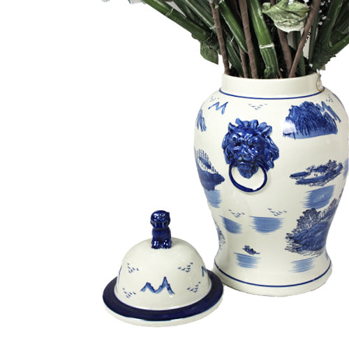 Luxxo Design Lodos Blue Lion Detail Lid Vase Medium Size 30*30*61 Cm