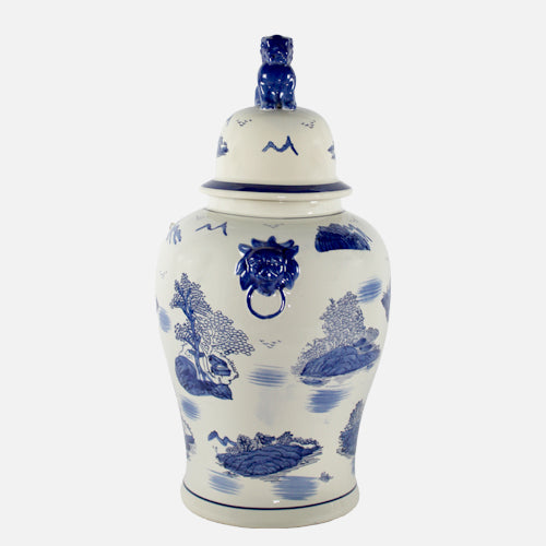 Luxxo Design Lion Detailed Lodos Blue Cover Vase Large Size 46X41X87 cm