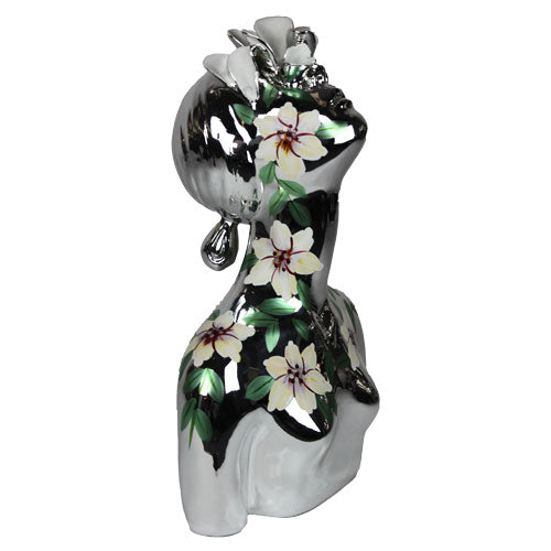 Luxxo Design Silver Woman Statue With Flowers Large Size 44*25*65 Cm