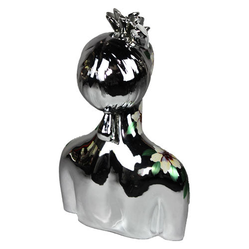 Luxxo Design Silver Woman Statue With Flowers Large Size 44*25*65 Cm