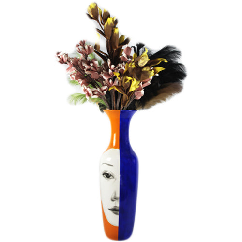 Luxxo Design Pretty Face Orange Navy Blue Medium Size Vase 27X82 CM