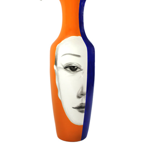 Luxxo Design Pretty Face Orange Navy Blue Medium Size Vase 27X82 CM