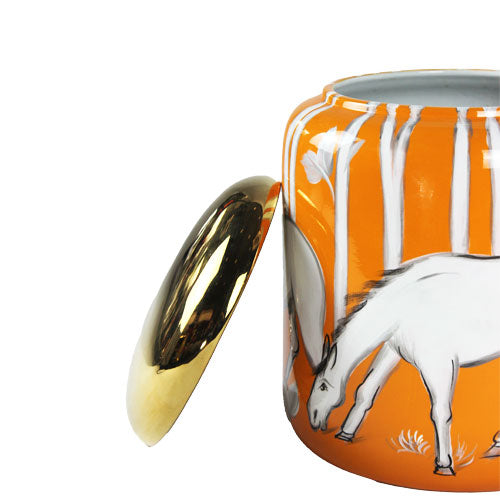 Luxxo Design Wild Life Orange White Horse Vase With Lid Large Size 26*30 Cm