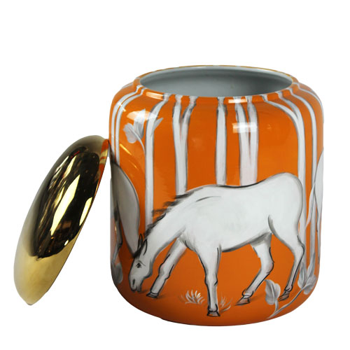 Luxxo Design Wild Life Orange White Horse Vase With Lid Large Size 26*30 Cm