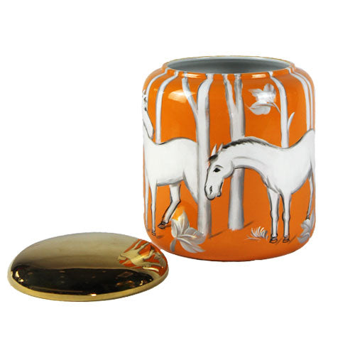 Luxxo Design Wild Life Orange White Horse Vase With Lid Large Size 26*30 Cm