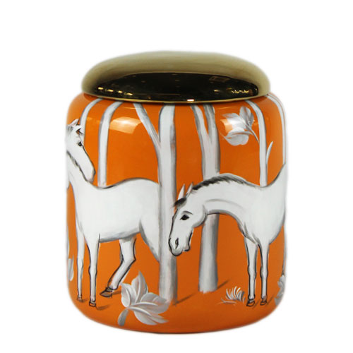 Luxxo Design Wild Life Orange White Horse Vase With Lid Large Size 26*30 Cm