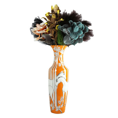 Luxxo Design Wild Life Orange White Horse Vase With Lid Small Size 21.5*25 Cm