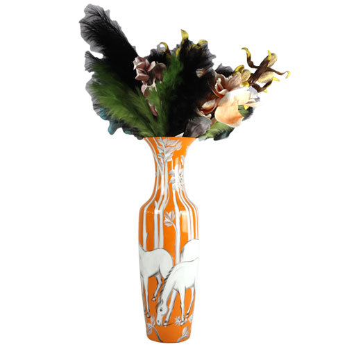 Luxxo Design Wild Life Orange White Horse Vase With Lid Small Size 21.5*25 Cm