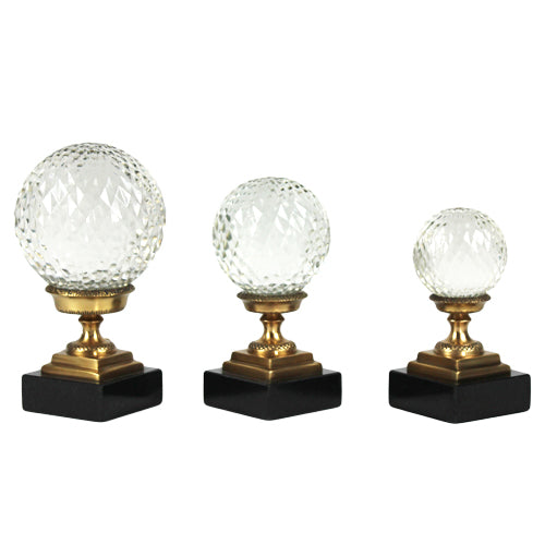 Luxxo Design Marble Based Gold Colour Decorative 3'lu Balls 11.5x19-9x18 -7,5x15 Cm