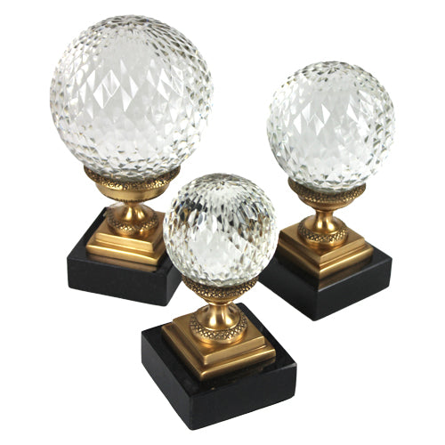 Luxxo Design Marble Based Gold Colour Decorative 3'lu Balls 11.5x19-9x18 -7,5x15 Cm