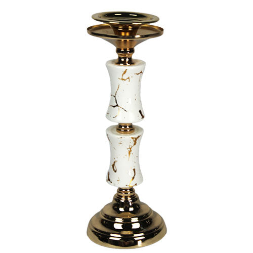 LUXXO GOLD FERTILE BODY, WHITE CYLINDER, NOUGH MEDIUM SIZE CANDLE HOLDER 12x12x40 CM