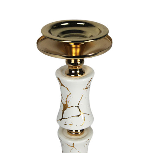 LUXXO GOLD FERTILE BODY, WHITE CYLINDER, NOUGH MEDIUM SIZE CANDLE HOLDER 12x12x40 CM