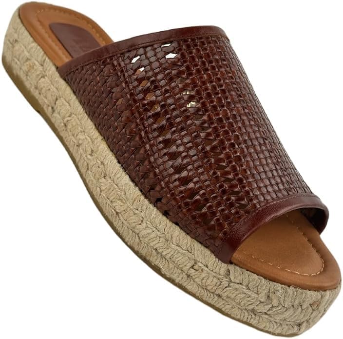 Brown Leather Women's Slippers - Wicker Weave Design, Enriched with Rich Brown Hue, Crafted with 100% Leather, 270700 Comfortable and Timeless Design