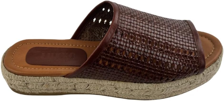 Brown Leather Women's Slippers - Wicker Weave Design, Enriched with Rich Brown Hue, Crafted with 100% Leather, 270700 Comfortable and Timeless Design