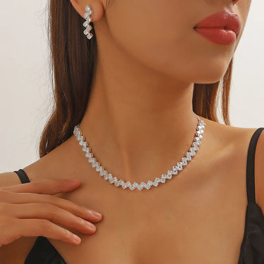 Luxury Geometric Zircon Necklace Earrings Women Crystal Earrings for Wedding Bride Jewelry Sets Accessories