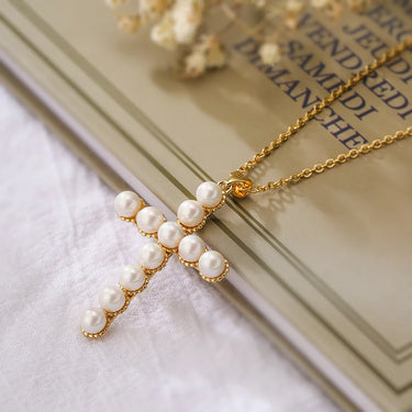 Light Luxury Pearl Cross Pendant Necklaces for Women Girls,Stylish Design Vintage Party Dating Jewelry