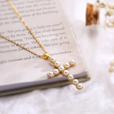 Light Luxury Pearl Cross Pendant Necklaces for Women Girls,Stylish Design Vintage Party Dating Jewelry