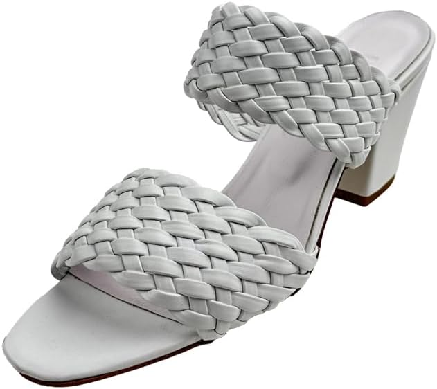 Leather 520708 White Women's Heeled Slippers Special Woven Leather Slippers and Sandals - Suitable for Indoor and Outdoor Wear - Suitable for Daily and Special Occasions