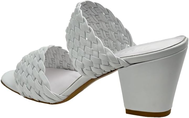 Leather 520708 White Women's Heeled Slippers Special Woven Leather Slippers and Sandals - Suitable for Indoor and Outdoor Wear - Suitable for Daily and Special Occasions