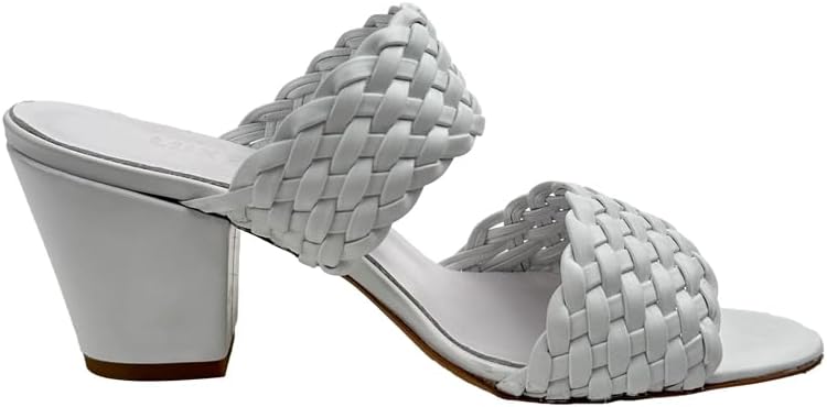 Leather 520708 White Women's Heeled Slippers Special Woven Leather Slippers and Sandals - Suitable for Indoor and Outdoor Wear - Suitable for Daily and Special Occasions