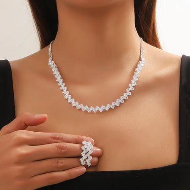 Luxury Geometric Zircon Necklace Earrings Women Crystal Earrings for Wedding Bride Jewelry Sets Accessories