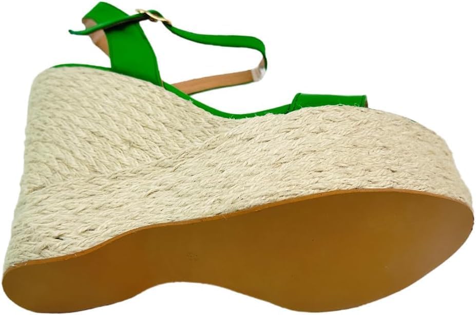 Green Wedge Heel Women's Shoes - Leather and Jute Blend, the Perfect Fusion of Style, Comfort, and Elegance, Unique Design 61124-1