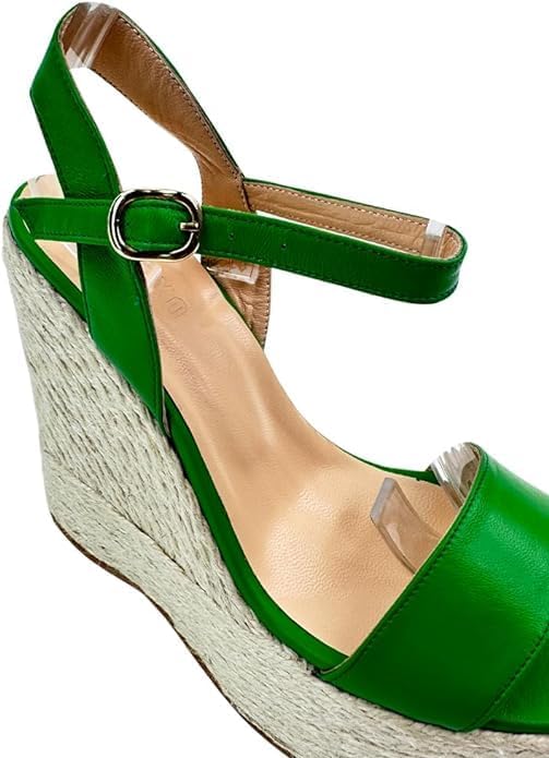 Green Wedge Heel Women's Shoes - Leather and Jute Blend, the Perfect Fusion of Style, Comfort, and Elegance, Unique Design 61124-1