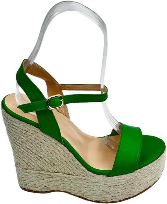 Green Wedge Heel Women's Shoes - Leather and Jute Blend, the Perfect Fusion of Style, Comfort, and Elegance, Unique Design 61124-1