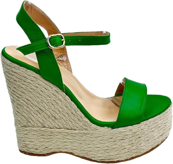 Green Wedge Heel Women's Shoes - Leather and Jute Blend, the Perfect Fusion of Style, Comfort, and Elegance, Unique Design 61124-1