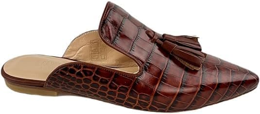 Brown Crocodile Leather Women's Slippers - Effortless Pull-on Closure, Elegantly Crafted For Comfort and Style - Explore Luxury with 63036 Black Slippers