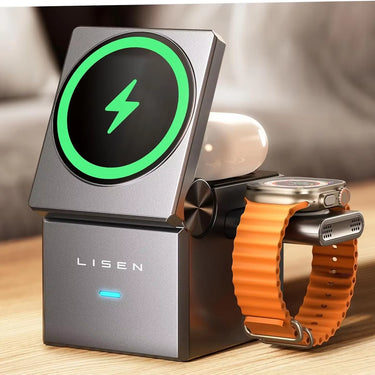 LISEN 3 in 1 Charging Station Cube for Multiple Devices Apple Fortravel Charger for Iphone 15 Pro Max Airpods Apple Watch